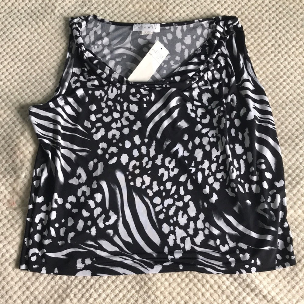 Ninety Woman’s Black/White Zebra/Cheetah patterned Top stretch Cami Size 3X